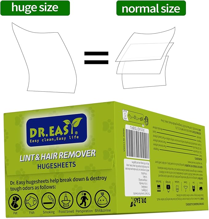 Dr.Easy LINT & HAIR REMOVER Pet HUGESHEETS with 3X ODOR REMOVE Dryer Sheets, Fruits Fresh, 200 Count,PLANT&MINERAL-BASED FORMULA