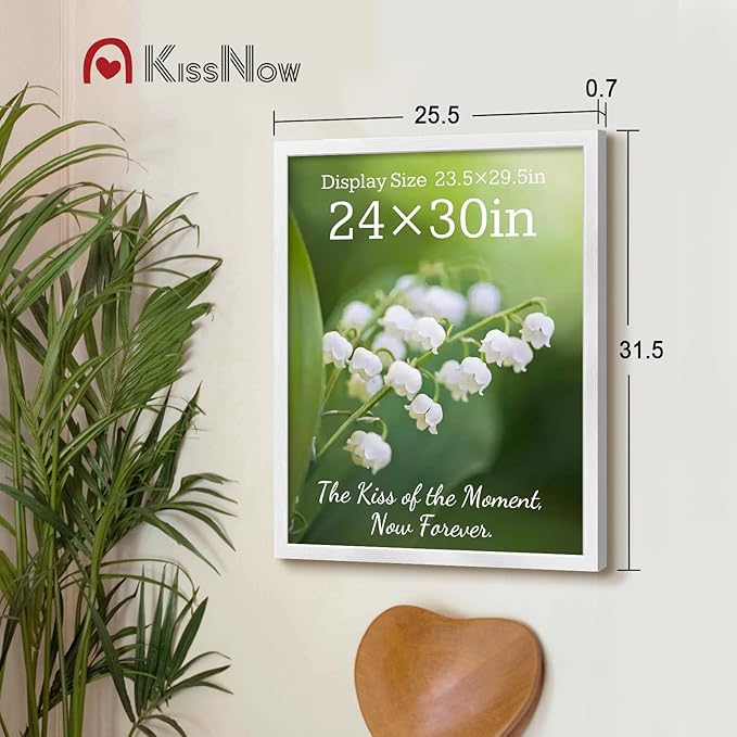 24x30 Poster Frame 4 Pack, White Solid Wood, Wall Gallery Picture Frame