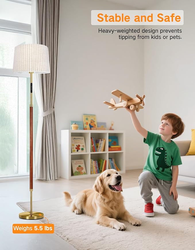 OUTON Wood Floor Lamp, Mid Century LED Modern Dimmable Standing Lamp with Remote & Touch Control, 4 Color Temperatures, Tall Floor Lamps for Living Room, Bedroom, Office, Walnut