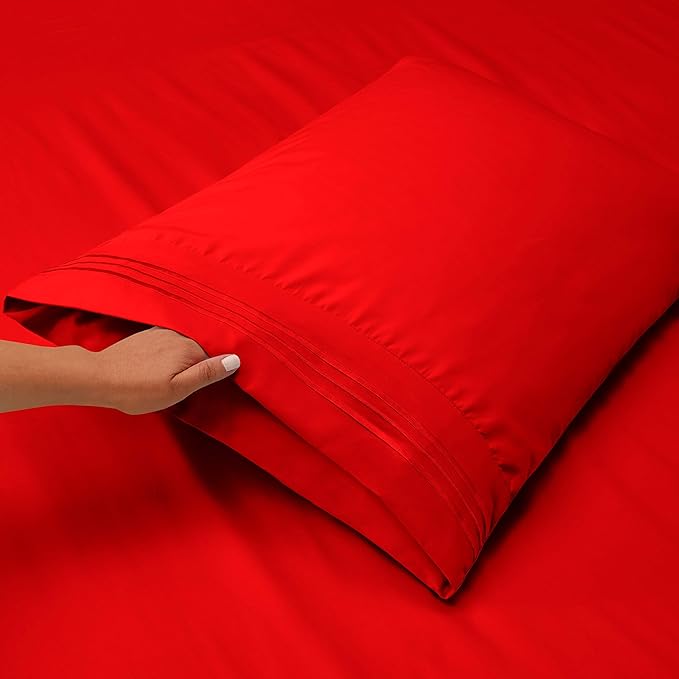 Nestl Twin XL Sheet Set - College Dorm Size - Luxury 1800 Ultra-Soft Microfiber Twin Extra Long Bed Sheets - Deep Pockets - Easy Fit - Extra Soft - 3 Piece Set (Twin XL, Red)