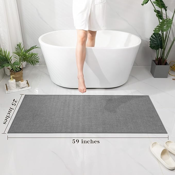 chakme Bathroom Rugs Mat 59x25, Ultra Thin Non Slip Bath Mat Large Quick Dry Absorbent Bath Mat for Bathroom Floor, (Dark Grey, 59"x25")
