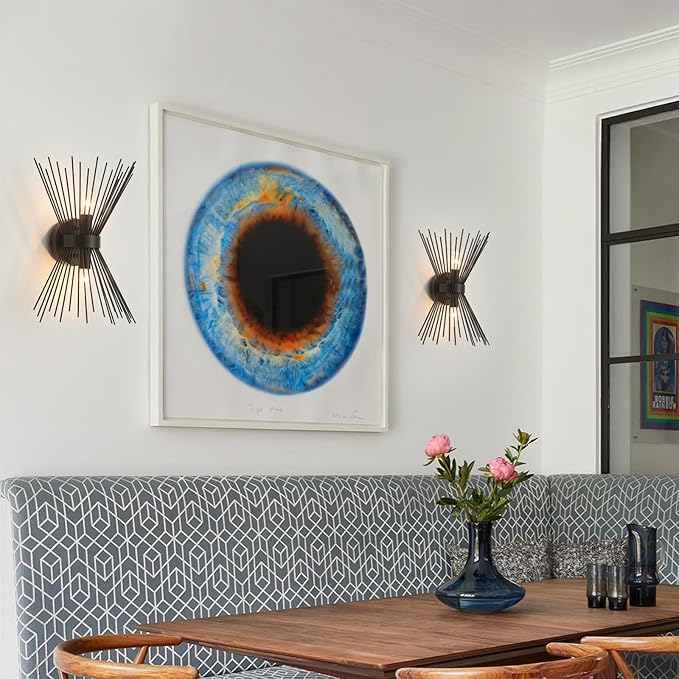 Modern Black Wall Sconces 2 Pack Vanity Light Starburst Bedside Wall Sconce Lighting Fixture Mid Century Wall Lamps for Bedroom, Hallway, Entryway, Passway, Bathroom