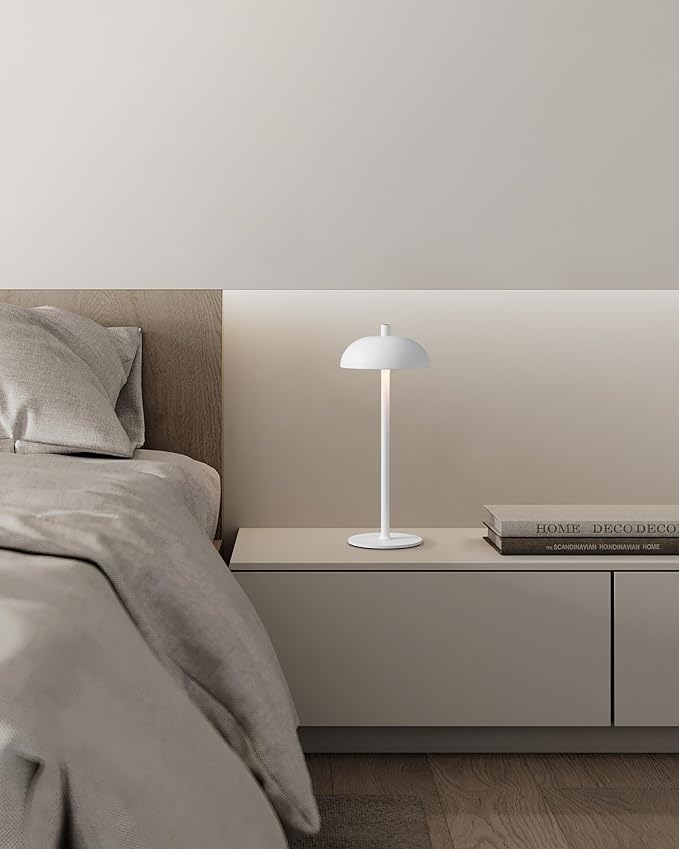 Cordless LED 12" Small Table Lamps Set of 2, Modern Portable Desk Lamp, 3 Color Dimming Rechargeable Battery Lights, for Bedroom, Outdoor, Restaurant, Bedside, Baby Night Light, Gifts (White)