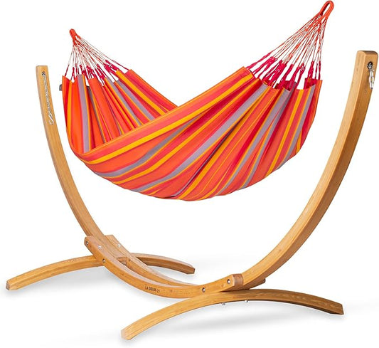 LA SIESTA® - XL King Brisa Classic Hammock & Elipso Stand - Larch Wood Hammock Stand - Weather & Tear Resistant - Backyard Outdoor Hammock with Stand - Family Hammock and Stand - Max 440 Lbs, Toucan