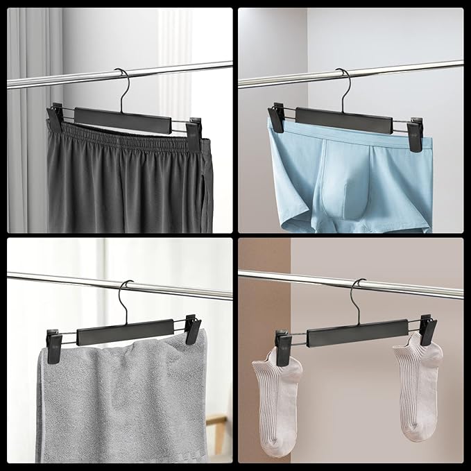 30 Pack Pants Hangers with Adjustable Non-Slip Clips Anti-Rust Hanging Hook for Trouser,Skirts,Jeans,Clothes Hangers Black