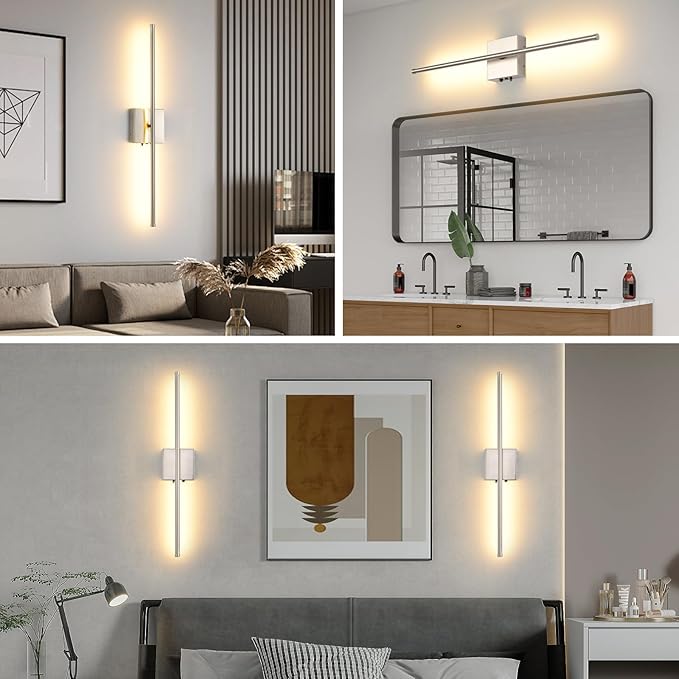 Set of 2 Battery Operated Wall Sconces, 11000mAh Wireless Rechargeable Brushed Nickel Wall Lights with Remote Control, 350°Rotate Dimmable Wall Lamp, 3 Color Temperatures, for Bedroom, Living Room