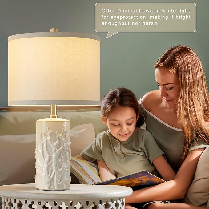 Luvkczc 21" Modern Ceramic Table Lamps Set of 2 for Living Room White Desk Lamps for Bedroom Decor Farmhouse Table Lamp nightstand lamp for Office Dorm