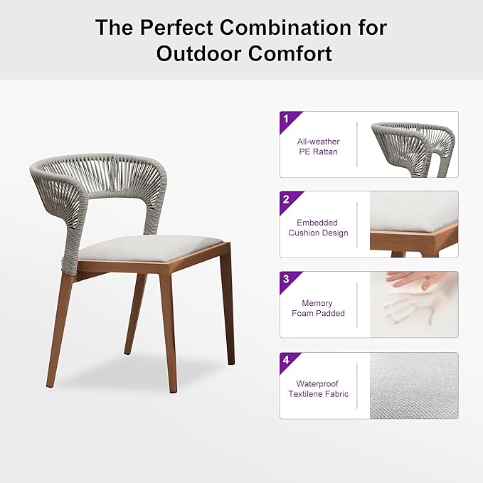 PURPLE LEAF 5 Pieces Round Patio Dining Set Outdoor Furniture with Rattan Chairs for Lawn Garden Backyard Aluminum Table Sets Deep Teak Outdoor Set