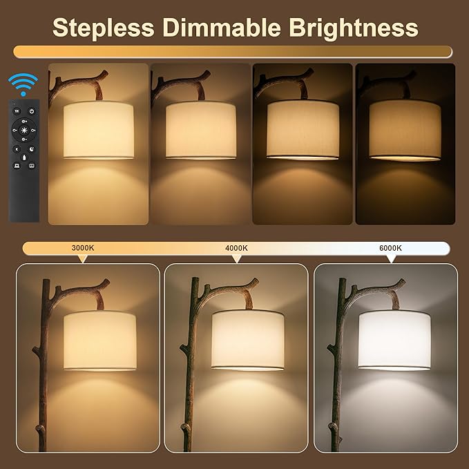 OYEARS Retro Farmhouse Floor Lamp for Living Room with Remote Rustic Standing Lamps Tree Trunk Deco Modern Country Vintage Wood Floor Lamp（Brown,Bulb Included）