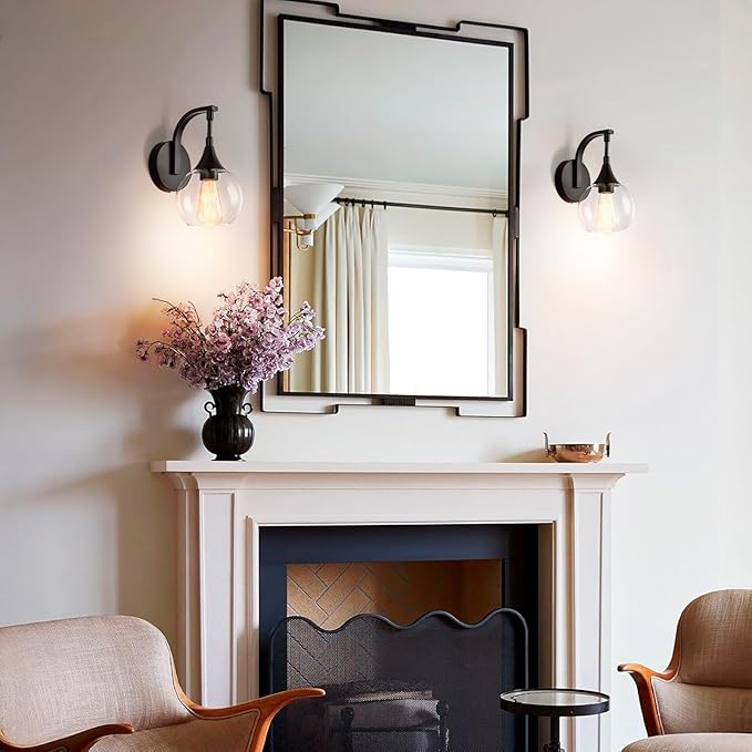 Black Wall Sconces Set of Two,Modern Wall Sconce Light with Clear Glass Shade,Bathroom Vanity Light Fixtures,Farmhouse Wall Lights for Living Room, Hallway,Kitchen