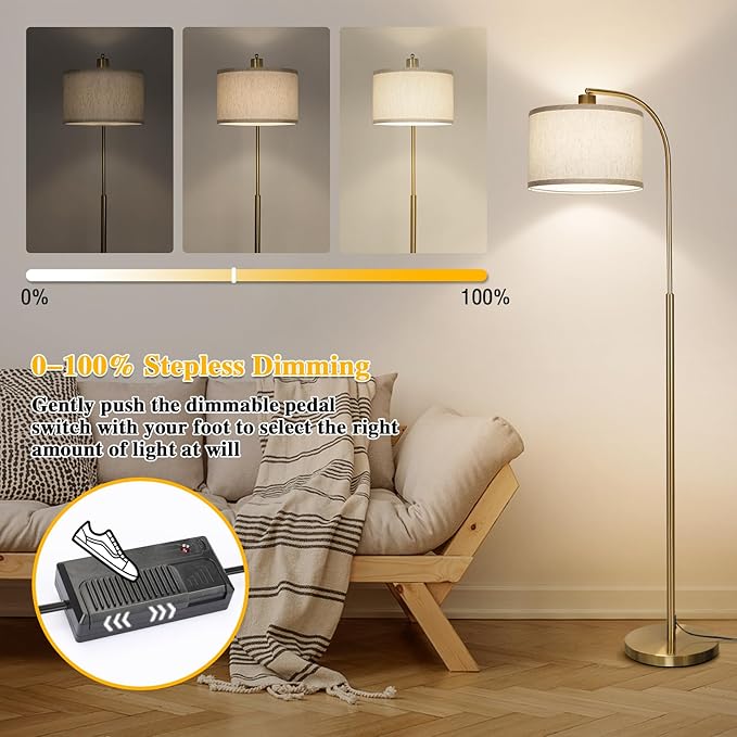 Boncoo LED Floor Lamp Fully Dimmable Modern Standing Lamp Arc Floor Lamp with Adjustable Drum Shade, Tall Pole Reading Lamp Light for Living Room Bedroom Study Room, Bulb Included