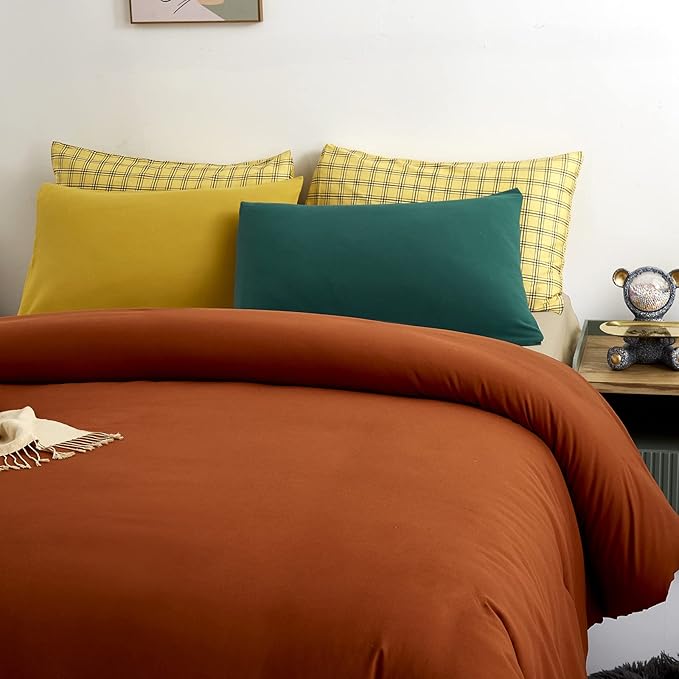 Cottonight Burnt Orange Comforter Set - Full Rust Caramel Bedding - Match Color Solid Cotton Reddish Terracotta Blanket Quilts - Soft Breathable Modern Comforter Set for Women, Men, Adults, Kids