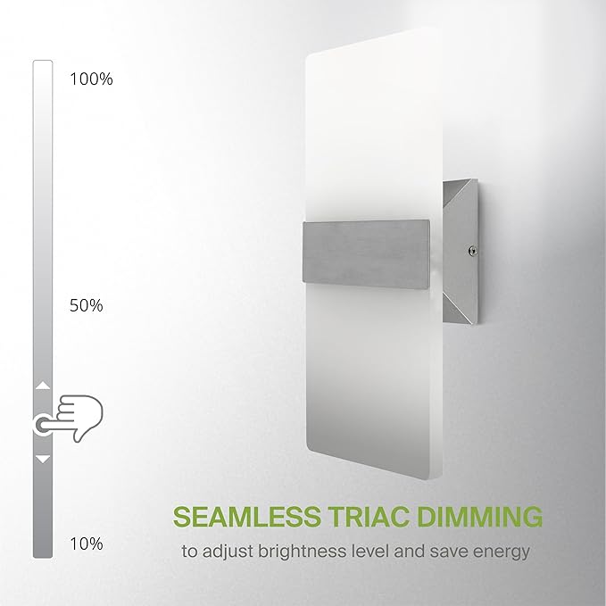 ASD 14 Inch LED Indoor Wall Sconce - Modern Interior 24W 120V 2700K-5000K Adjustable Dimmable Wall Mounted Light Fixtures, Acrylic Glass Wall Lights for Stairway, Hallway - ETL, Brushed Nickel