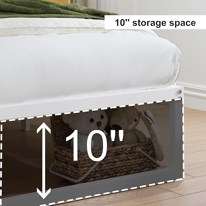 EMODA 12 Inch Twin Bed Frames, Metal Platform White Bed Frame Twin No Box Spring Needed, Heavy Duty Steel Slats Support, Easy Assembly, Noise Free