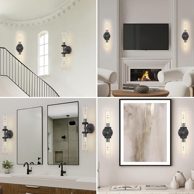 Knurled Bathroom Wall Sconce Hardwired, Black Wall Sconces, 20.5" Vanity Lights Over Mirror, Linear Wall Sconce Dimmable, Bathroom Light Fixtures Glass Tube, Bronze Wall Sconces Sconces Wall Lighting