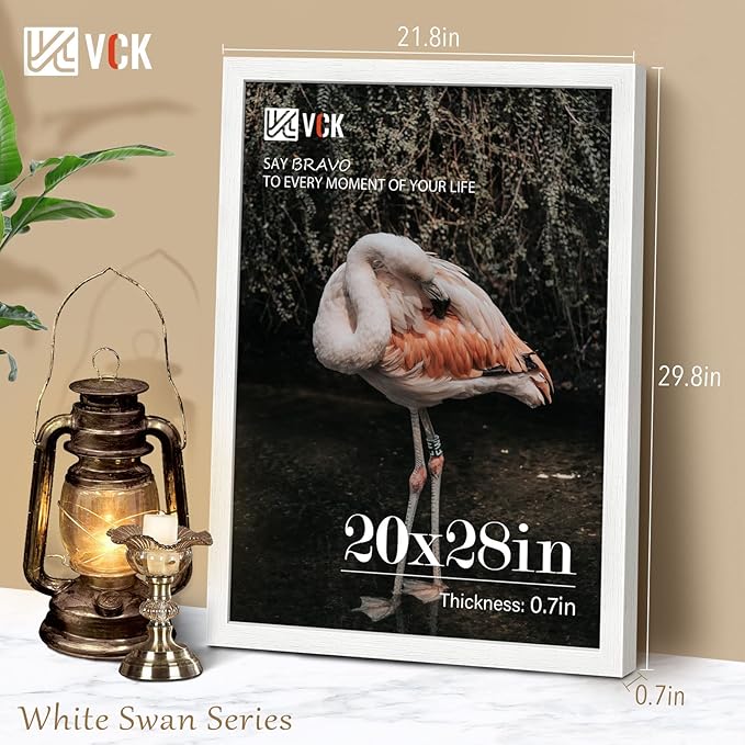 VCK 20x28 Poster Frame White, Textured Exclusive Solid Wood Picture Frames, Wall Hanging