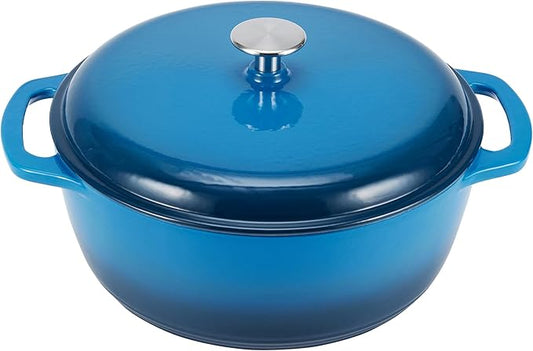Amazon Basics Cast Iron Dutch Oven Pot with Lid, Enameled, Round, Dual Handles, Heavy-Duty, Small, 4.3-Quart, Blue