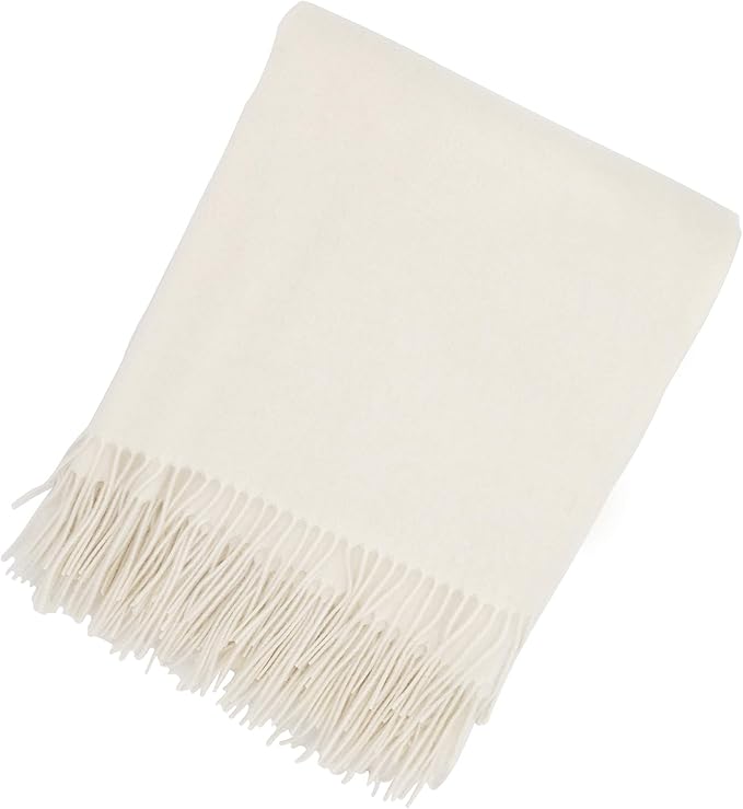 State Cashmere Home Throw Blanket with Decorative Fringe 100% Pure Cashmere Ultra Soft Accent Blanket for Couch, Sofa & Bed (Undyed White, 60"x50")