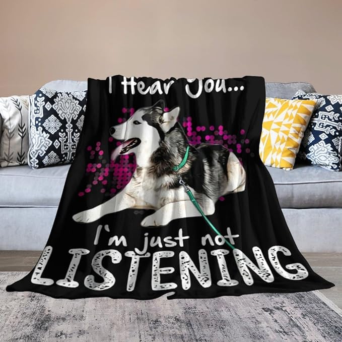 Husky Dog Blanket Husky Gifts for Girls Women Men Funny Husky Throw Blanket for Kids Adults Soft Warm Cozy Fleece Blanket for Couch Sofa Bed 50"x60"