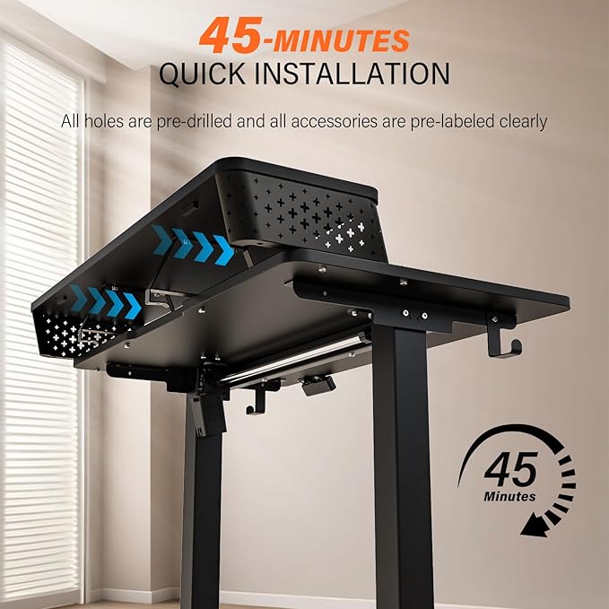 Electric Standing Desk with 2 Drawers 48''x 24'' Adjustable Height Sit to Stand Up Desk with Storage Shelf, C-Clamp Mount Compatible Black Home Office Desks Computer Gaming Table Ergonomic Workstation