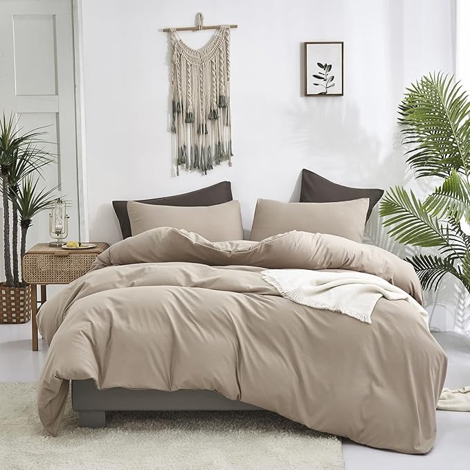 Cottonight Khaki Comforter Set Twin Cream Coffee Bedding Comforter Set Dark Champagne Solid Blanket Quilts Cotton Modern Soft Breathable Taupe 3 Piece Bedding Set for Women Men Adults Teens