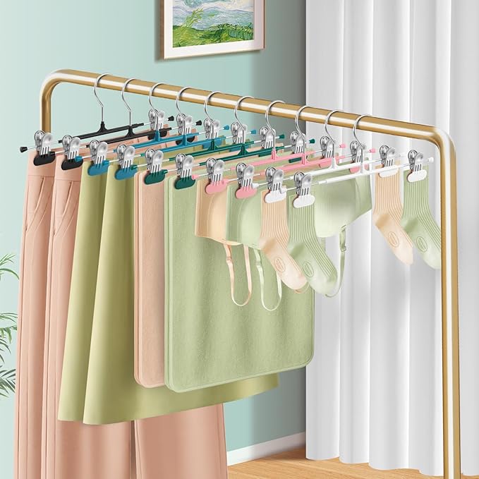Clothes Pants Hangers with Wide Clips 20 Pack,Non-Slip Adjustable Skirt Hanger for Women,Space-Saving Heavy Duty Men Hangers for Pants,Trousers,Jeans,Shorts 12Inch Green