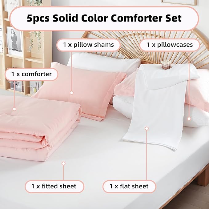 weigelia Twin Comforter Set 5 Pieces Pink Comforter Set Soft Blush Pink Bed Set Twin Bedding Set for Girls with Comforters, Flat & Fitted Sheets, Pillowcases & Shams