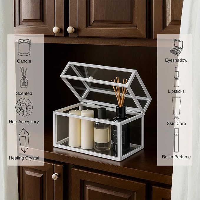 40 Lipsticks Organizer with Lid, Glass Display Box Fits Large Perfume & Skincare, Easy-Access Organiser for Vanity Countertop, Multifunctional Display Box in Any Rooms