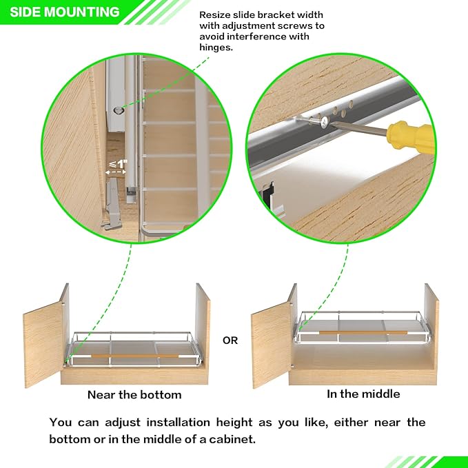 Expandable Pull Out Drawer Cabinet Organizers, Heavy Duty Slide Out Storage Shelf for Home Kitchen Pantry Cupboard Pots Pans, Adjustable Width from 16.2" to 26.2", Stainless 2 Packs