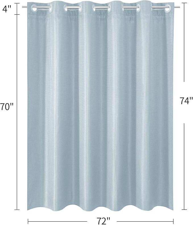 MitoVilla No Hooks Needed Blue Waffle Shower Curtain with Snap-in Liner, Modern Waffle Weave Heavy Duty Fabric Cloth Shower Curtain for Luxury Neutral Hotel Spa Bathroom Decor, 72 x 74, Fog Blue