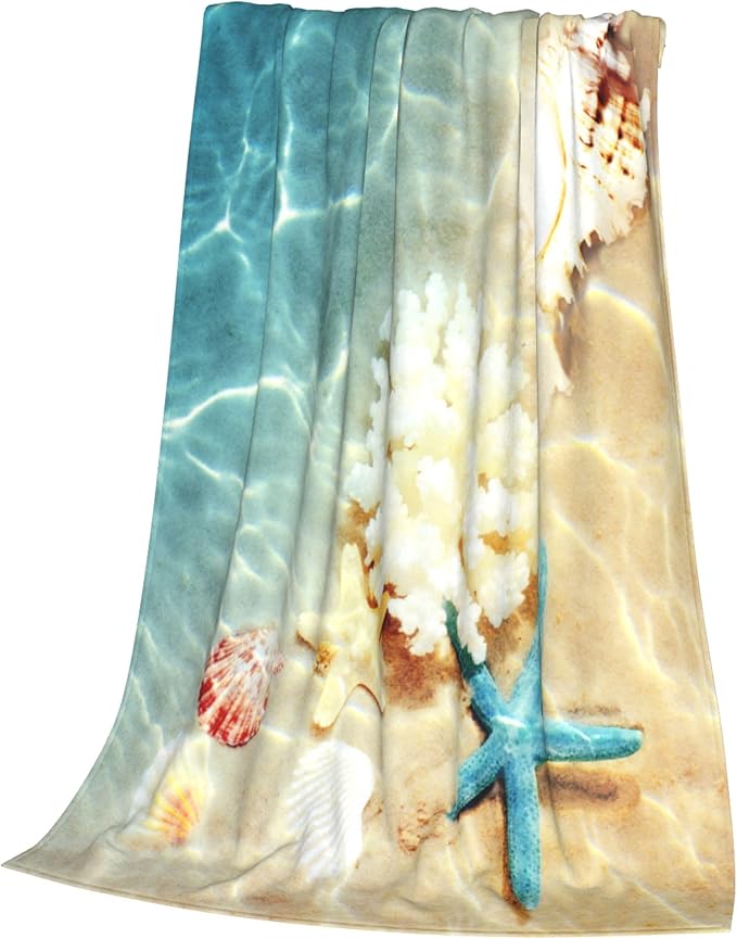 Beach Throw Blanket, Ocean Beach Theme Seashell Travel Blanket for Bedroom, Living Rooms, Sofa Beds, Office - 50x40 Inch
