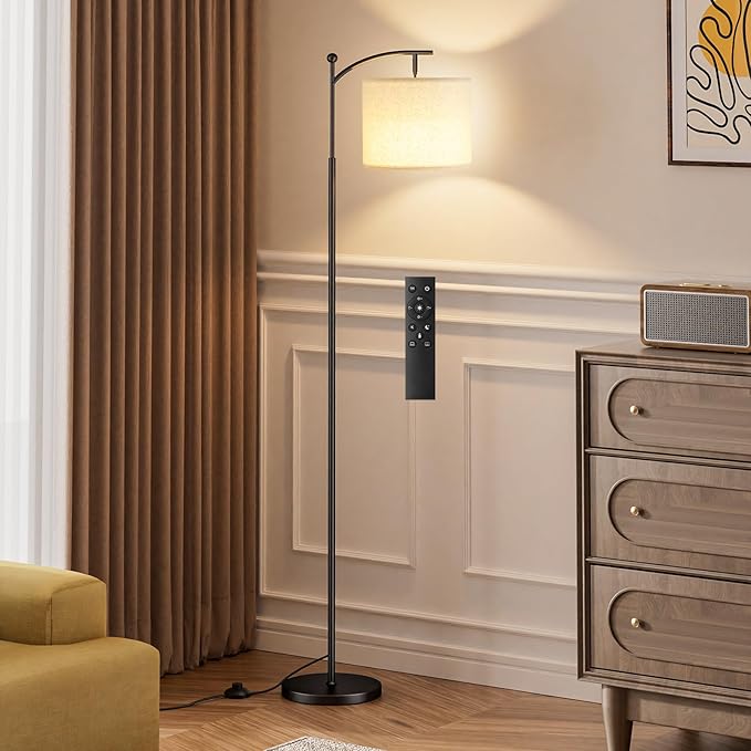 60" Floor Lamps with Remote Control & Bulb, Colors Temperature & Brightness Adjustable, Deep Beige Shade & Black Pole