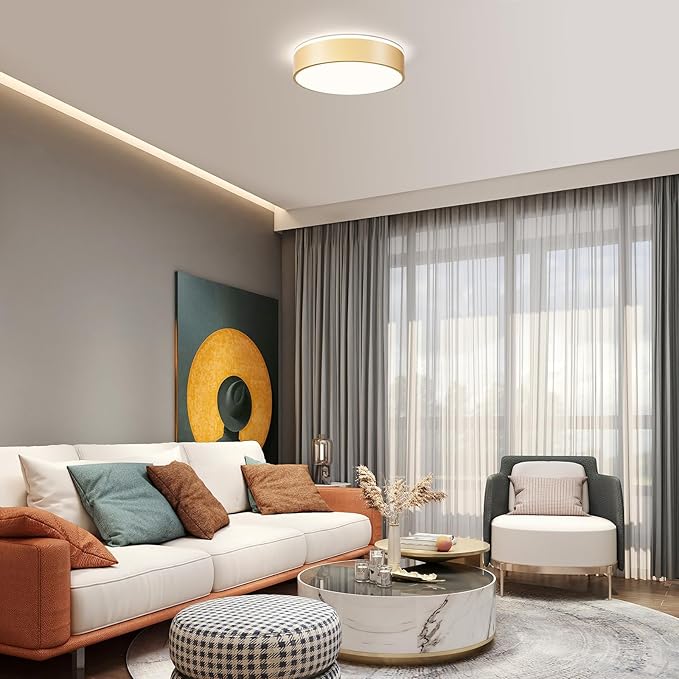 Vikaey Gold LED Ceiling Light Modern Flush Mount Light Fixture Round Metal Ceiling Lamp for Living Room Entryway Bedroom Kitchen 15.74 Inch
