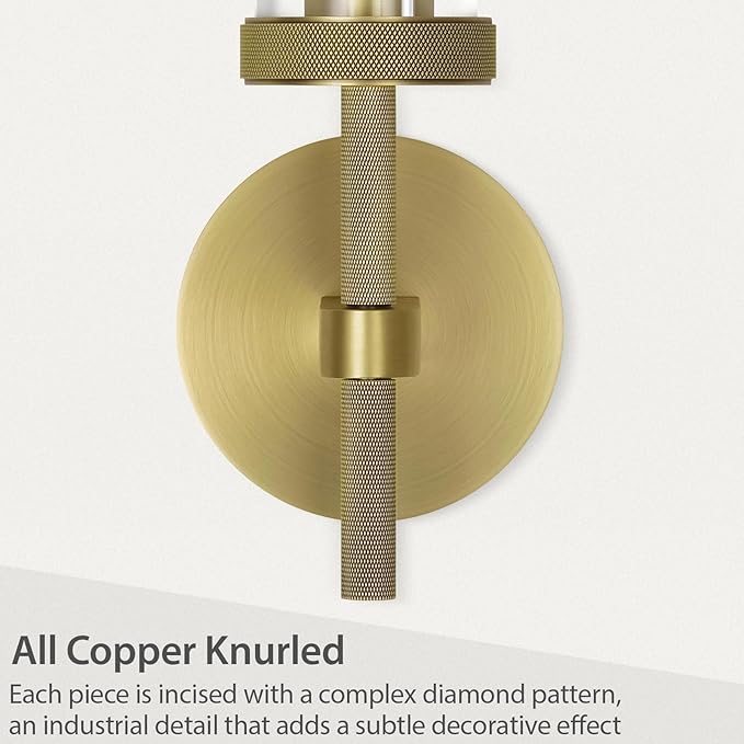 Knurled Brass Wall Sconces Indoors, Glass Tube Sconces Wall Lighting 14", Gold Bathroom Vanity Wall Sconces, Wall Lights For Living Room Bedroom Hallway Kitchen Bathroom Mirror(Including Bulb)