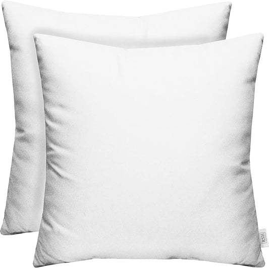 RSH DECOR: Sunbrella Square Throw Pillows Set of 2 | 20" x 20" | Water and Fade-Resistant Performance Fabric | Outdoor Pillow Covers with Down-Alternative Inserts | Canvas White