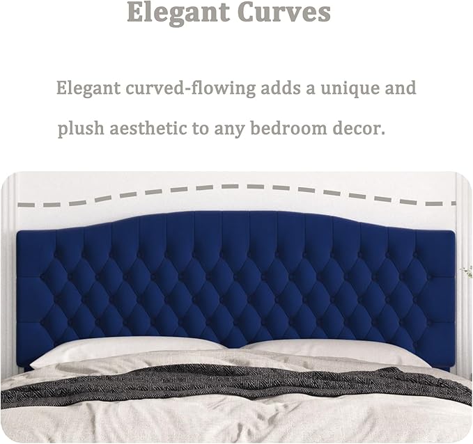 King Headboard Only, Upholstered Headboard King Size for Adjustable Bed Velvet Tufted Wall Mounted Head Board with Solid Wood Legs, Navy Blue