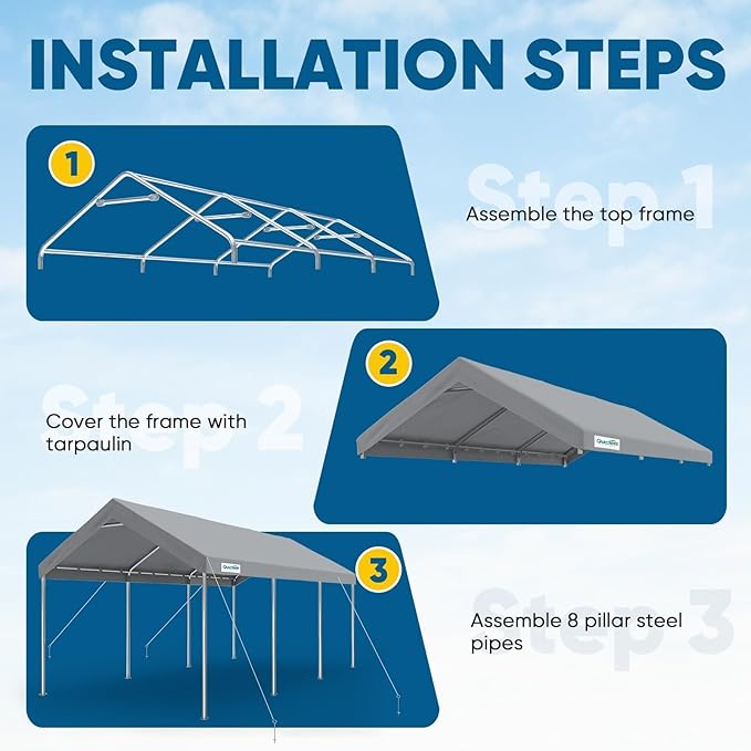 Quictent 10x20 ft Heavy Duty Carport Canopy Galvanized Car Tent Outdoor Garage Boat Shelter with Reinforced Structure, with Hanging Edge - Gray