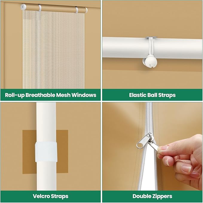 COBIZI Carports 10x20 Heavy Duty Car Canopy Garage with Removable Sidewalls & Doors, Galvanized Frame Portable Carport Canopy with Built-in Sandbags & All-Season Tarp for Car Boat Truck, Khaki