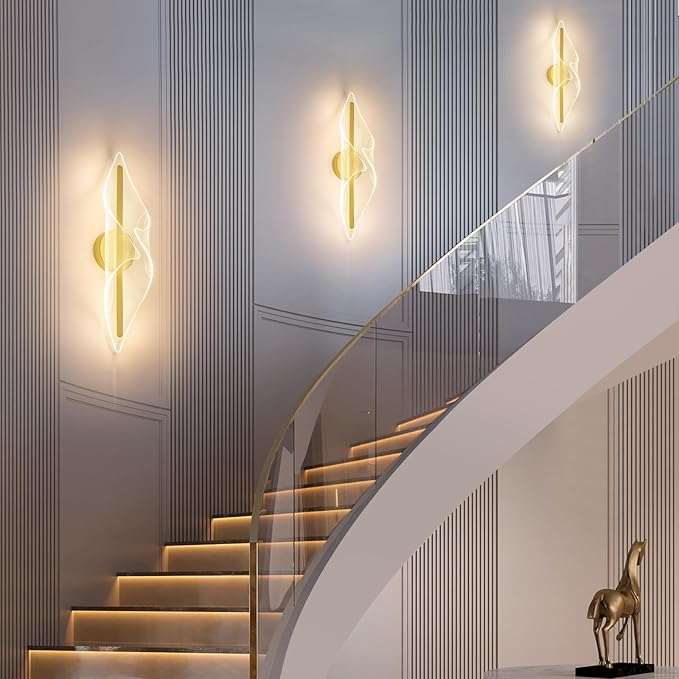 Modern Gold Wall Sconce 22.4Inch, LED Hardwired Wall Lamps with Remote Control Dimmable Acrylic Wall Lighting for Living Room Bedroom Hallway Stairs