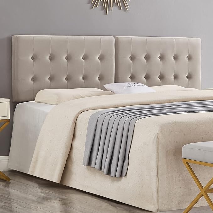 24KF Taupe Wall Mounted Tufted Button King Headboard, Soft Comfortable Velvet Padded King/CA King Size Headboard-6035-K-Taupe