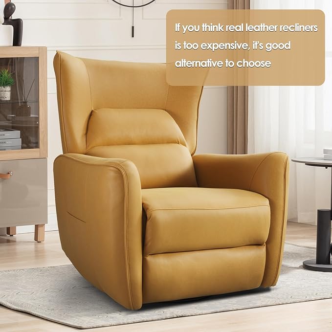 INZOY Power Swivel Rocker Recliner Glider, Oversize Electric Swivel Rocker Recliners with Highly Enveloping Backrest, Nursery Rocking Recliner Chair Leathaire Reclining Sofa for Living Room, Yellow