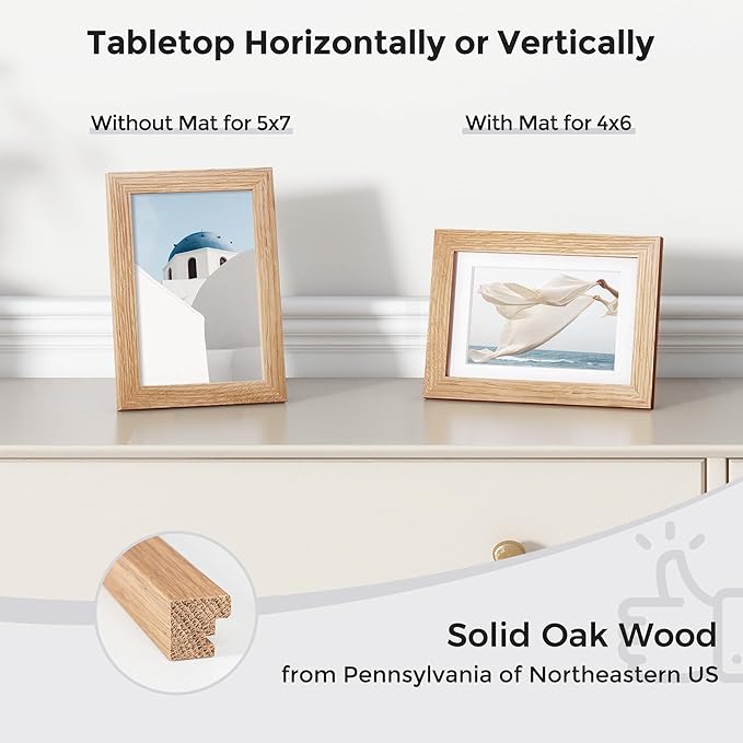 Axeman 5x7 Picture Frame | Solid Oak Wood Picture Frame | 5x7 Frame With Mat For 4x6 | 5 x 7 Photo Frame | 5x7 Wood Picture Frame | 5 By 7 Picture Frame | Hanging Hardware Included | Natural