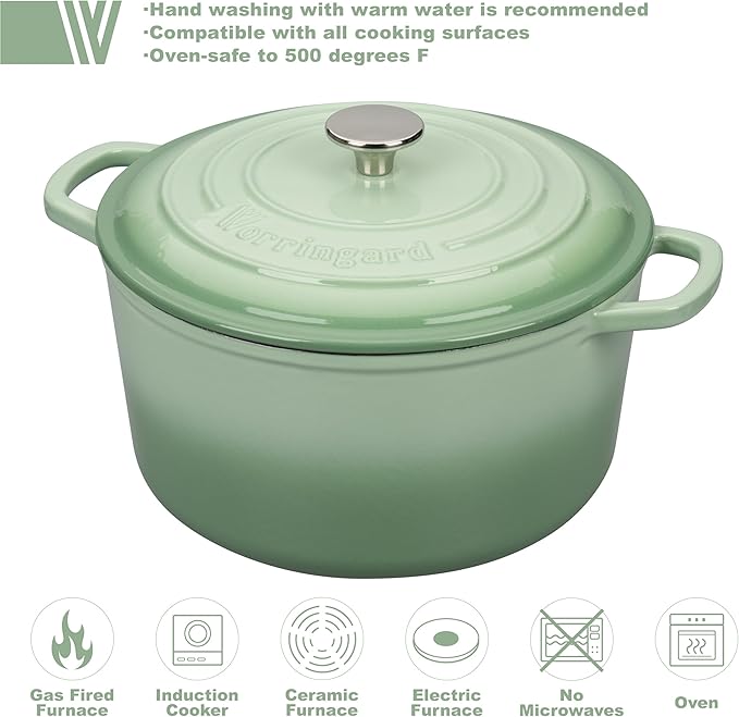 Enameled Cast Iron Dutch Oven Pot with Lid, for Sourdough Bread Baking, Round Dutch Ovens, 4.5 Quart, Green