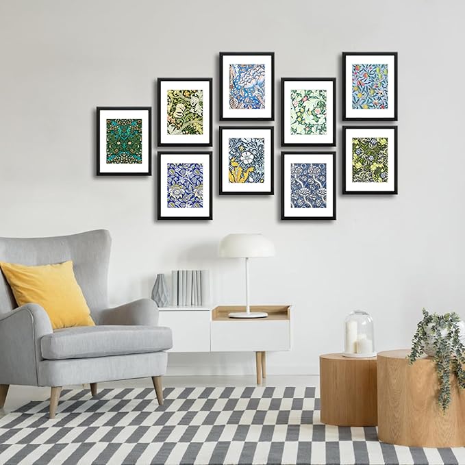 11x14 Picture Frame Set of 9 for Pictures 8x10 with Mat or 11x14 Without Mat, Wall Gallery or Tabletop display Photo Frames in Black