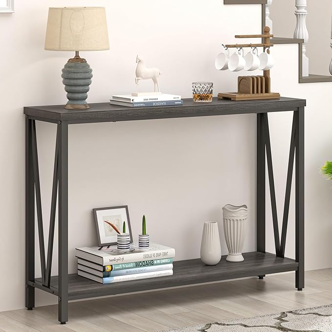 FOLUBAN Console Table for Entryway, Modern Sofa Table Behind Couch, Narrow Entry Table for Hallway, Living Room (Industrial, Dark Gray)