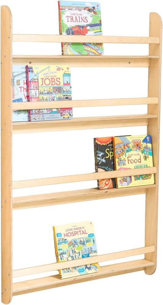 Montessori Wall-Mounted Bookshelf for Toddlers Toy Storage Shelf Organizer for Playroom and Classroom Floor Bookshelves for Kids Room (Natural, XL, 4)