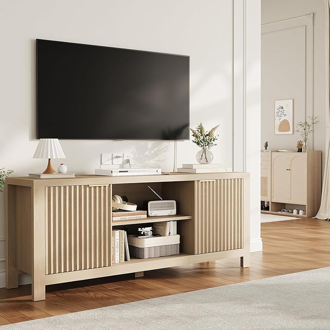 TV Stand for TVs up to 65 Inch – Television Stands 100lbs Capacity, Media Console Table, Entertainment Center with Open Storage Shelves – Fits 50/55/60/65 Inch TVs (Maple Oak)