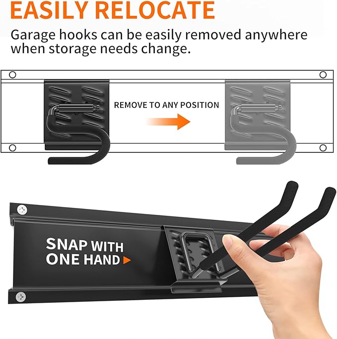 Garage Tool Organizer Wall Mount 11 PCS Garden Tool Organizer Adjustable Garage Organizers with 8 Heavy Duty Hooks, Max Load 500lbs Garage Storage for Yard Garden Tools, Shovels, Trimmers, Hoses