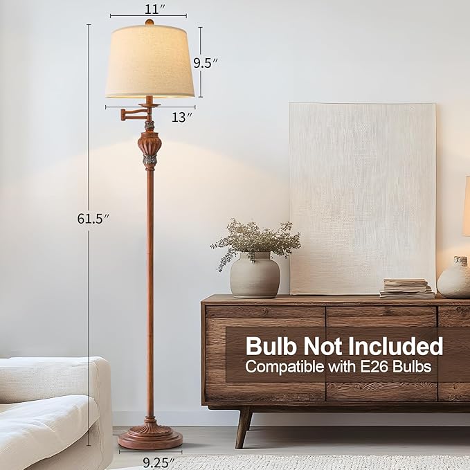 61" Vintage Floor Lamp with 350° Adjustable Swing Arm, Standing Lamp for Bedroom Living Room Bedside Tall lamp Nightstand Retro Farmhouse Mid Century Lamp Light Home Décor Office Gifts