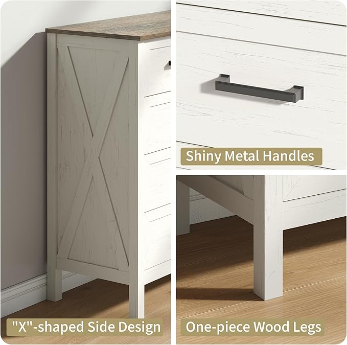 Farmhouse 9 Drawers Dresser for Bedroom, 37 Inch Tall Wood Rustic Wide Chest with Natural Texture, Large Dressers for Bedroom, Hallway, Entryway, Antique White